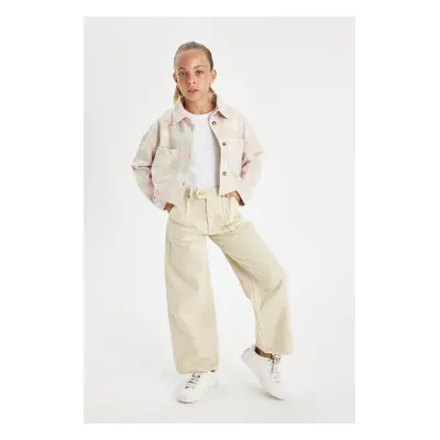 DEFACTO Girls Wide Leg Wide Leg Pocket Cotton Beige Trousers