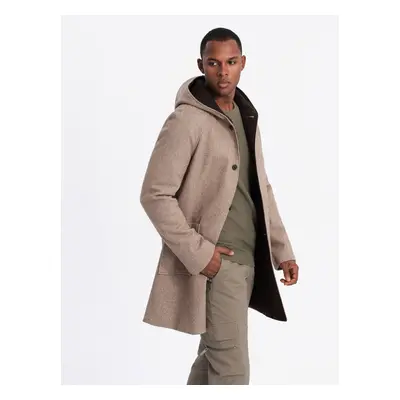 Ombre Melange long men's hooded coat - beige