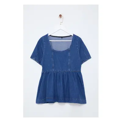 Trendyol Blue Flounce Denim Blouse