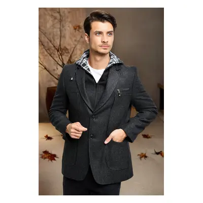 K7540 DEWBERRY MEN'S COAT-LIGHT PATTERNED ANTHRACITE