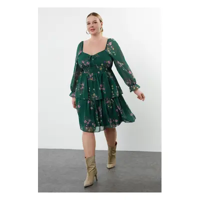 Trendyol Curve Emerald Green Chiffon Woven Plus Size Dress