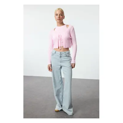 Trendyol Pink Crop Blouse-Cardigan Set Knitwear Cardigan