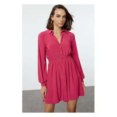 Trendyol Fuchsia Polo Collar Elastic Waist Mini Knitted Dress