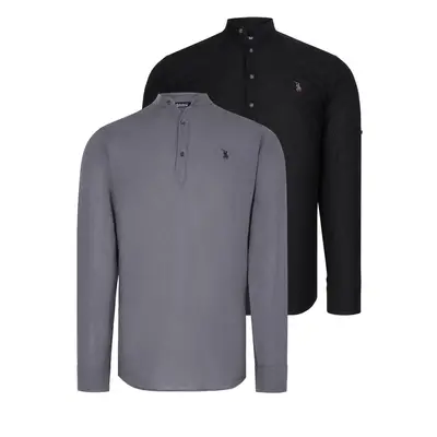 DOUBLE SET G783 DEWBERRY JUDGE COLLAR SHIRT-BLACK-ANTHRACITE