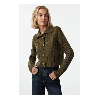 Trendyol Khaki Crop Polo Neck Knitwear Cardigan