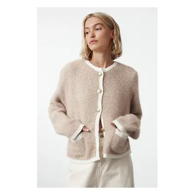 Trendyol Beige Premium Yarn/Special Yarn Soft Textured Chenille Jacket Look Knitwear Cardigan