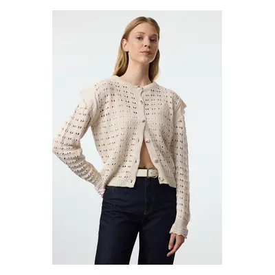 Trendyol Ecru Lace Detailed Openwork/Perforated Knitwear Cardigan