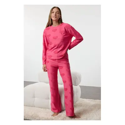 Trendyol Pink Heart Knitted Pajama Set