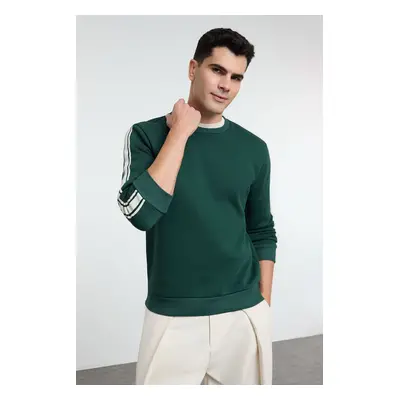 Trendyol Emerald Green Regular/Normal Cut Striped Inside Polar Fleece Sweatshirt