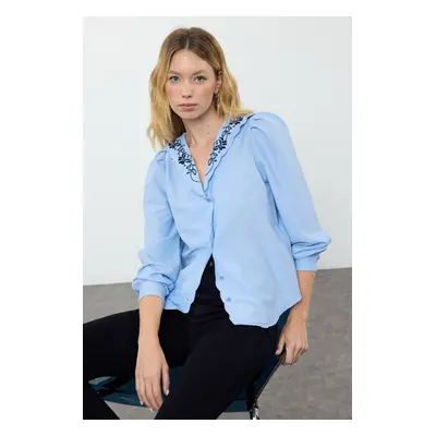 Trendyol Blue Collar Embroidery Detailed Woven Blouse