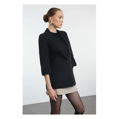 Trendyol Black Blazer Jacket with Rolled Sleeves and Epaulettes