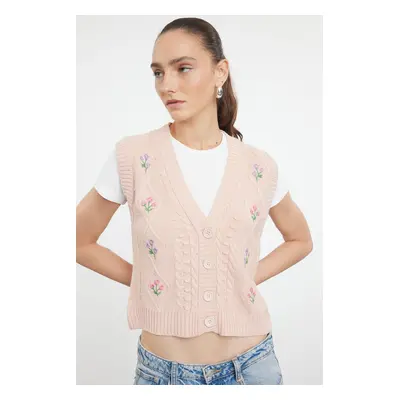 Trendyol Powder Flower Embroidery Detailed Knit Vest