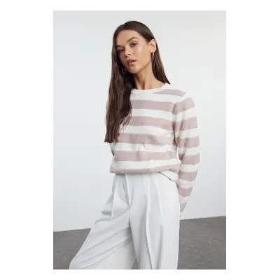 Trendyol Ecru Basic Striped Knitwear Sweater