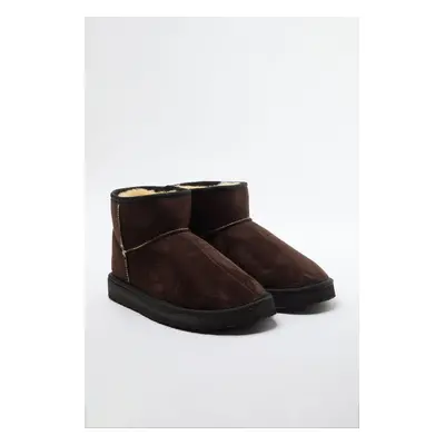 Trendyol Dark Brown Fur Lined Round Toe Flatform Heeled Women's Boots