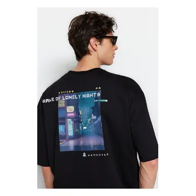 Trendyol Black Oversize/Wide Cut Short Sleeve Game Over Printed T-Shirt