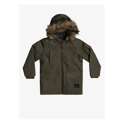 Khaki klučičí parka s kapucí a umělým kožíškem Quiksilver Storm Dr - Kluci