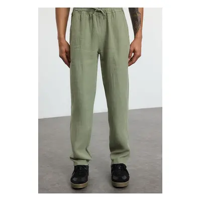 Trendyol Khaki Limited Edition 100% Linen Straight Fit Elastic Waistband Trousers