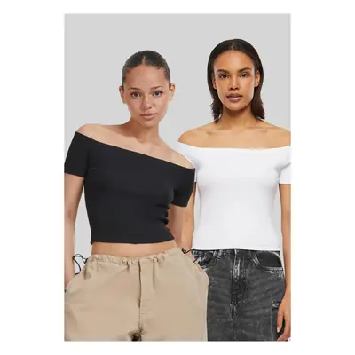 Dámské tričko Organic Off Shoulder Rib - Pack černé+bílé