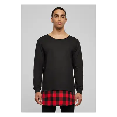 Dlouhý Flanell Spodní otevřený okraj Crewneck blk/blk/red