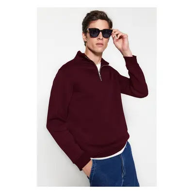 Trendyol Claret Red Regular/Normal Cut Stand Collar Zippered Inside Polar Fleece/Warm Basic Swea