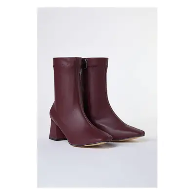 Trendyol Burgundy Stretch Zippered Women's Block Heeled Boots