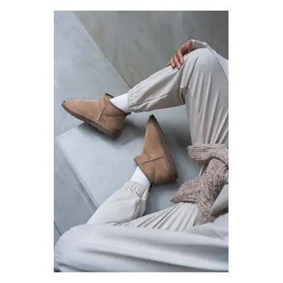 NİŞANTAŞI SHOES Women's Mini Dark Beige Suede Ankle Ankle Boots with Feathered Insole Women's Sh