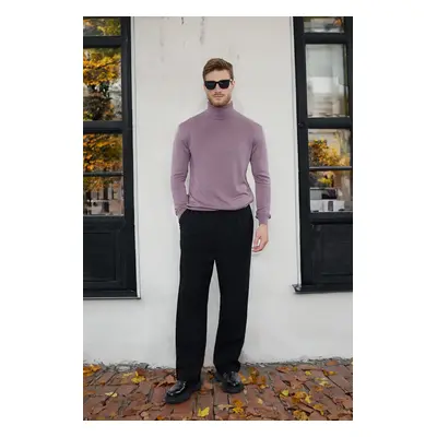 Trendyol Plum Slim Cotton Turtleneck Plain Knit Sweater