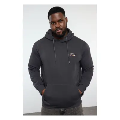 Trendyol Plus Size Anthracite Regular/Normal Cut Hooded Fleece Sweatshirt