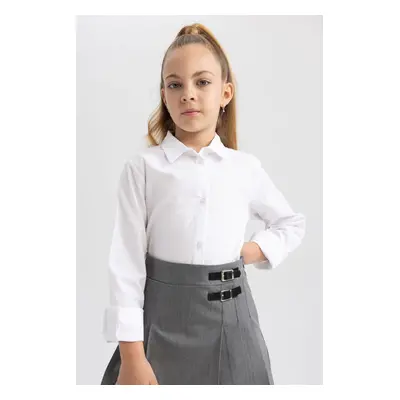 DEFACTO Girls White Poplin Long Sleeve School Shirt