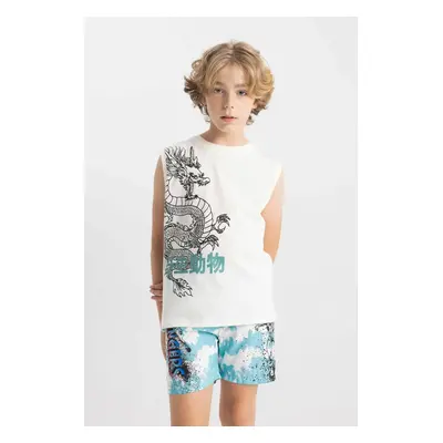 DEFACTO Boy's Crew Neck Printed Undershirt