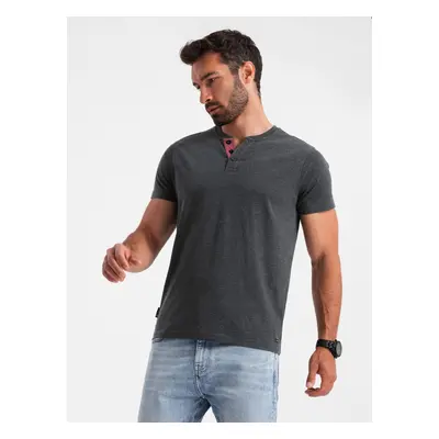 Ombre Men's t-shirt with unbuttoned round henley neckline - black