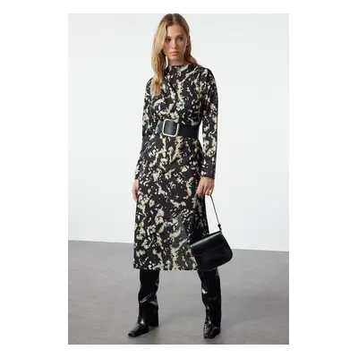 Trendyol Black Abstract Patterned A-Line Cowl Neck Woven Dress