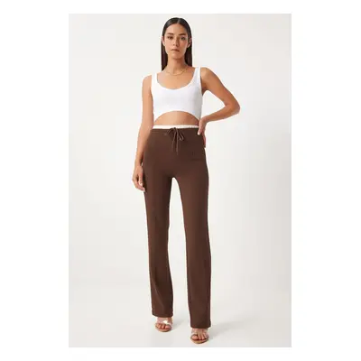 Happiness İstanbul Woman's Brown Detailed Knitted Trousers