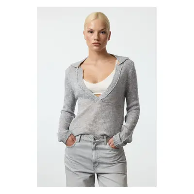 Trendyol Grey Soft Textured Loose Knit Sweater