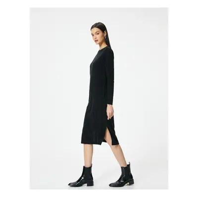 Koton Long Sleeve Dress Textured Crew Neck