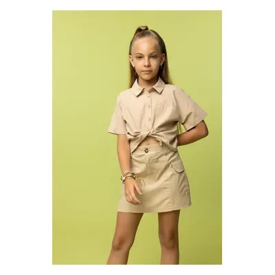 DEFACTO Girls Crop Linen Short Sleeve Shirt Z4914a623hs