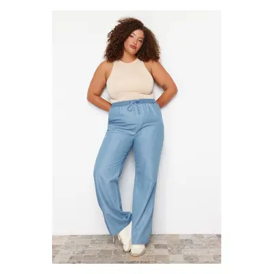 Trendyol Curve Blue High Waist Summer Wide Cut Tencel Plus Size Denim Jeans