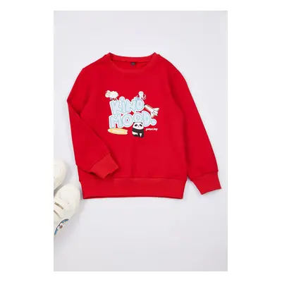 Trendyol Red Girl Patterned Crew Neck Slogan Knitted Sweatshirt