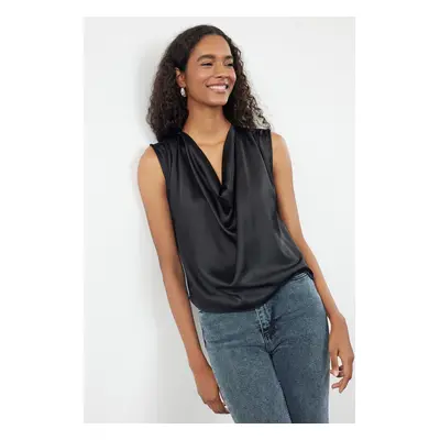 Trendyol Black Sleeveless Collar Satin Woven Blouse