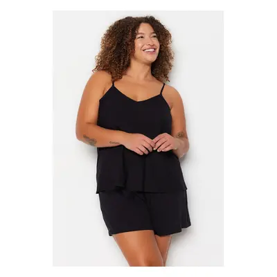 Trendyol Curve Black Strappy Viscose Woven Pajama Set