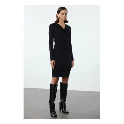 Trendyol Black Cowl Neck Bodycone/Fits Plain Mini Knit Dress