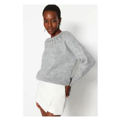 Trendyol Gray Soft Textured Stone Detailed Knitwear Sweater