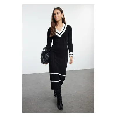 Trendyol Black Midi Knit Color Block Dress