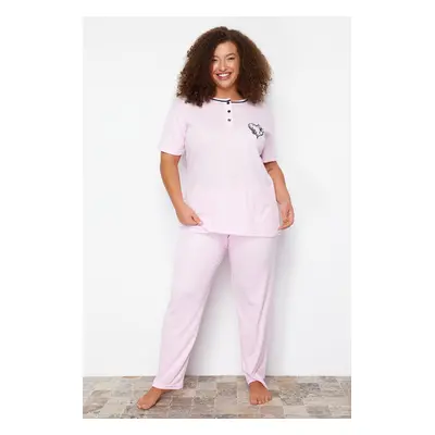 Trendyol Curve Pink Button Detailed Camisole Knitted Pajamas Set