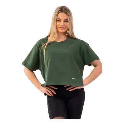 Dámské tričko Nebbia Organic Cotton Loose Fit “The Minimalist” Crop Top dark green M/L