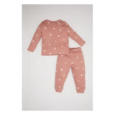 DEFACTO Baby Girl Heart Patterned Long Sleeve Waffle 2-Piece Pajama Set