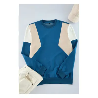 Trendyol Indigo-Stone Regular/Normal Cut Long Sleeve Panelled Sweatshir