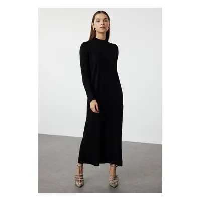 Trendyol Black Self-Patterned Half Turtleneck Knitwear Zigzag Textured Dress