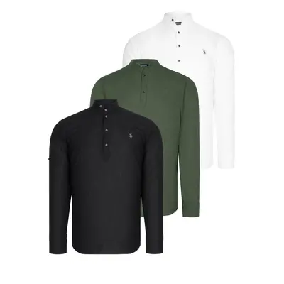 SET OF THREE G783 DEWBERRY JUDGE COLLAR SHIRT-BLACK-WHITE-KHAKI