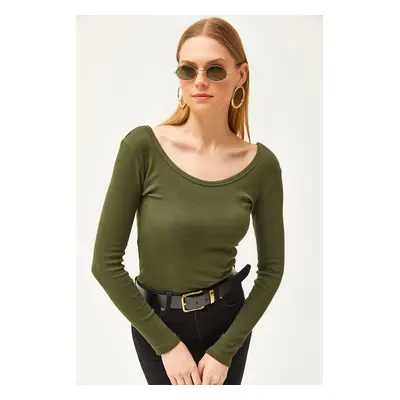 Olalook Women's Khaki Wide Collar Camisole Blouse